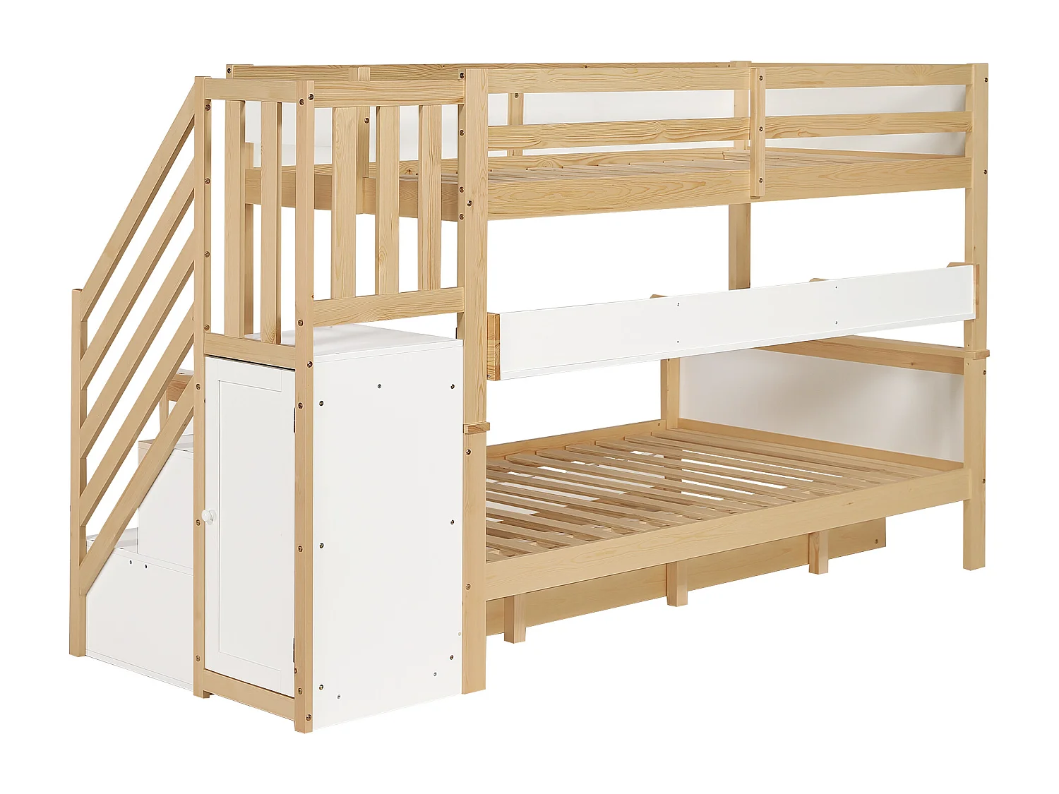 Kinderstapelbed 120x200cm, stapelbed met uitklapbed en opbergtrap, wit