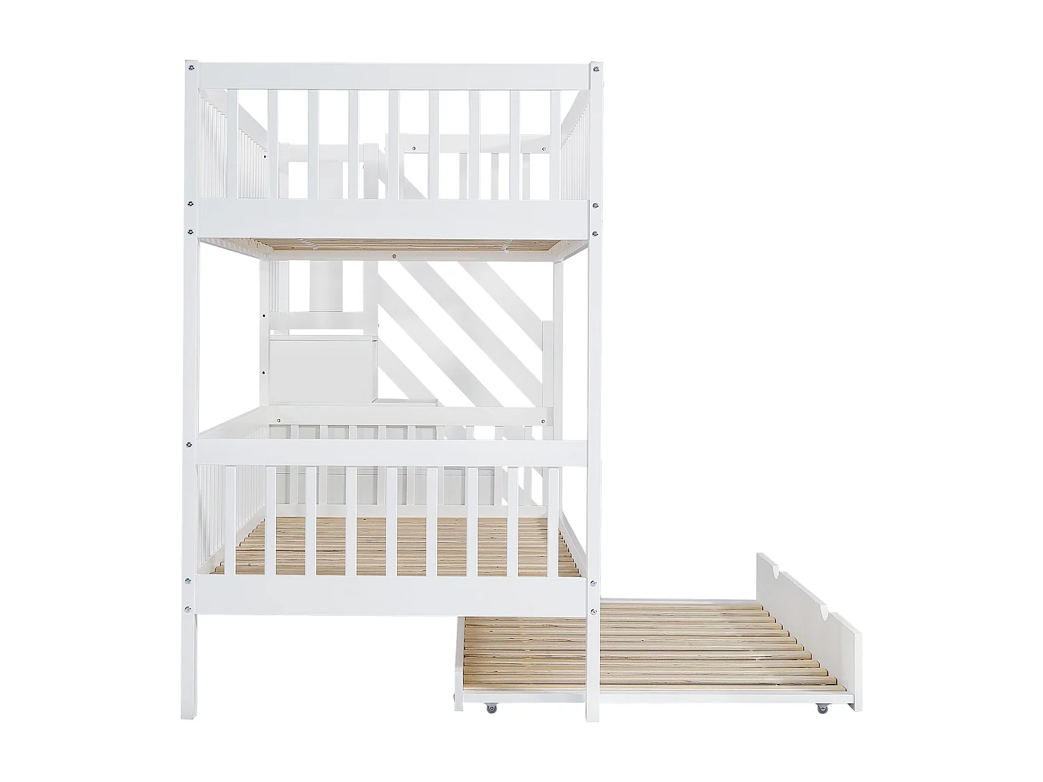 Lit superposé, 90 x 200/190 cm, avec protection anti-chute et sommier à lattes, blanc
