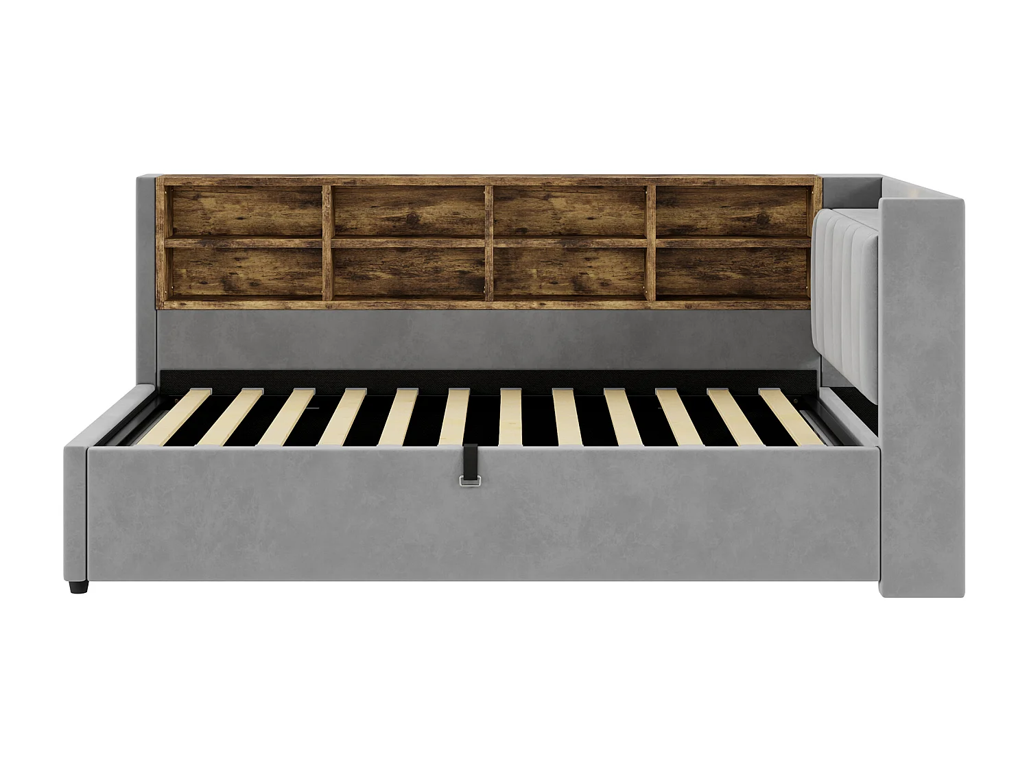 Lit banquette en velours gris clair 90x200cm avec coffre hydraulique, veilleuse, ports de charge USB et Type-C(sans matelas)