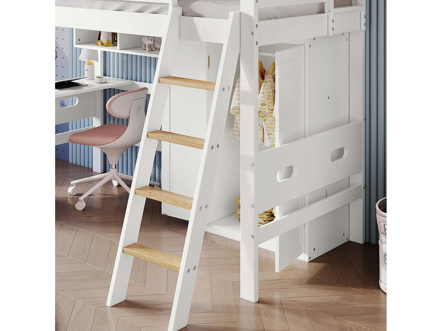 Lit Superposé Enfant 90x200 cm avec Table et Armoire, avec échelle et Sommier à Lattes, Blanc