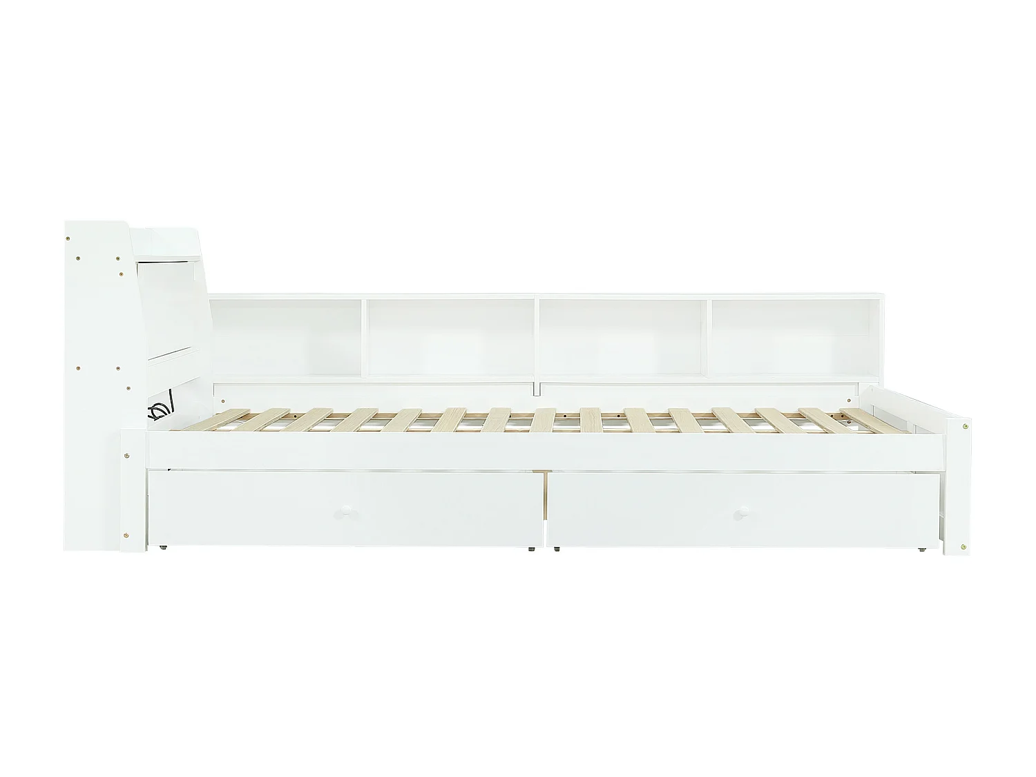 Lit Simple 140x200 cm avec Prise de Charge, tête de lit avec Rangement + 2 Lampes, Blanc