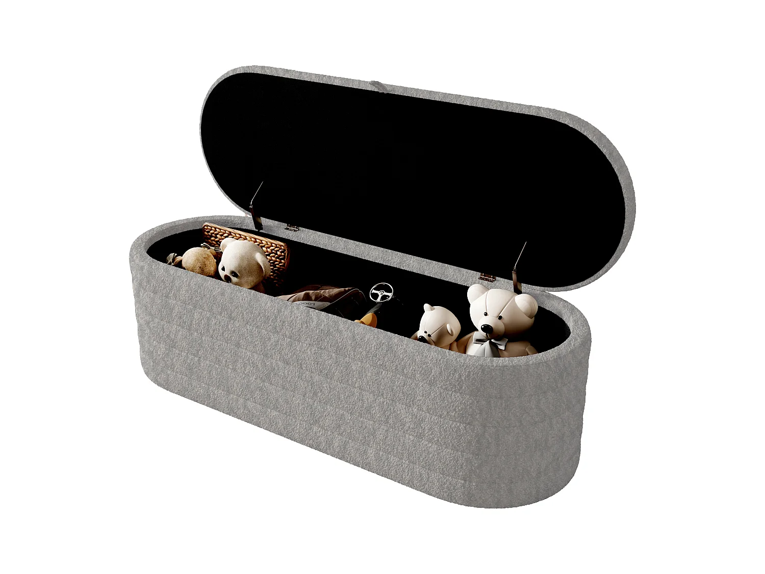 Pouf avec rangement, coussin confortable en Tissu peluche, couleur grise, 120x40x40 cm