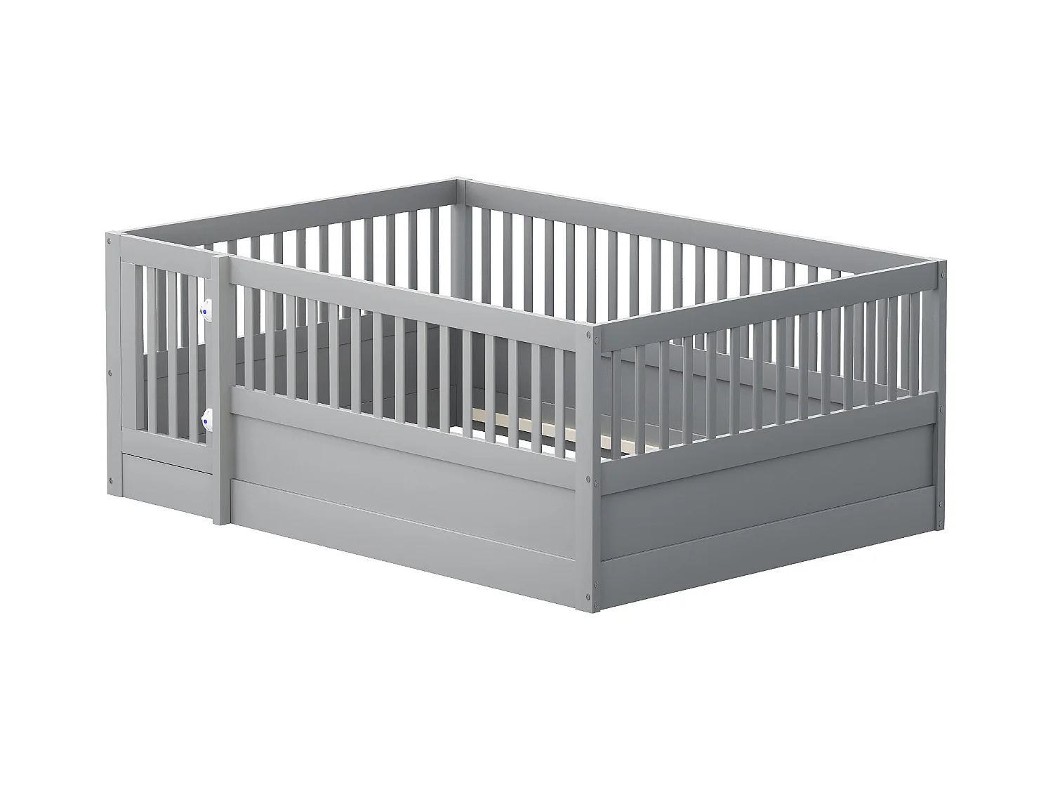Lit cabane enfant gris 140x200cm avec cadre de lit et petite porte (sans matelas ni cadre de lit)