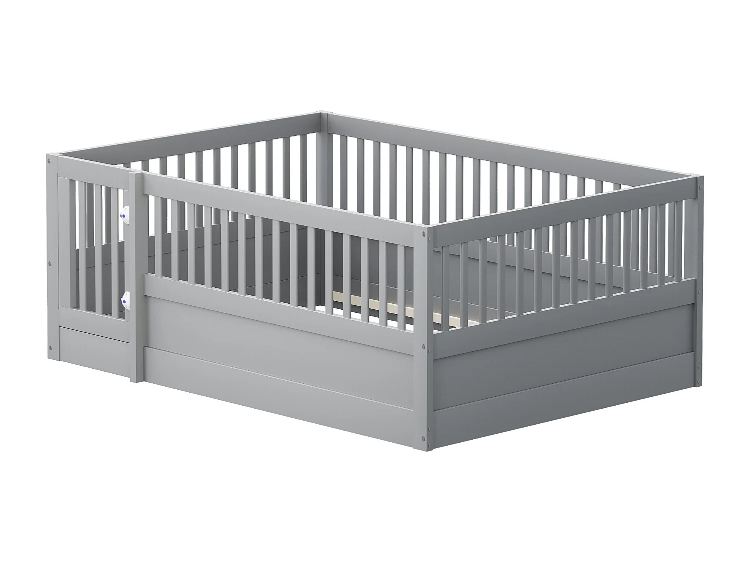 Lit cabane enfant gris 140x200cm avec cadre de lit et petite porte (sans matelas ni cadre de lit)