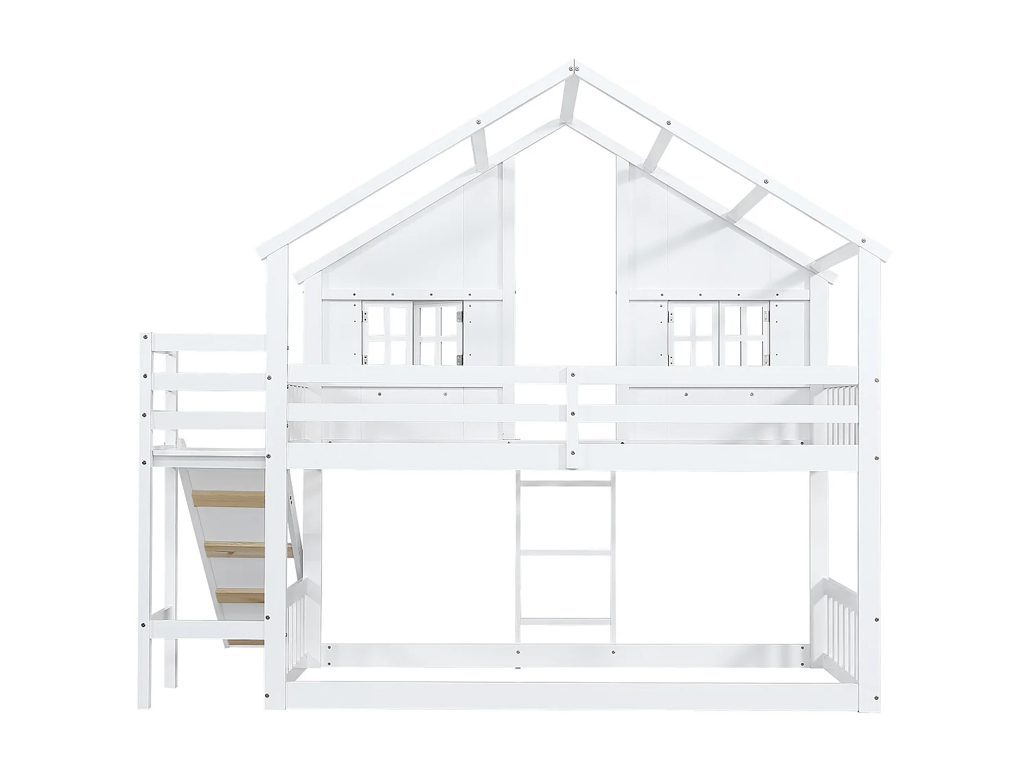 Lit superposé, 90 x 200 cm, avec échelle, sommier à lattes et protection anti-chute, bois, blanc