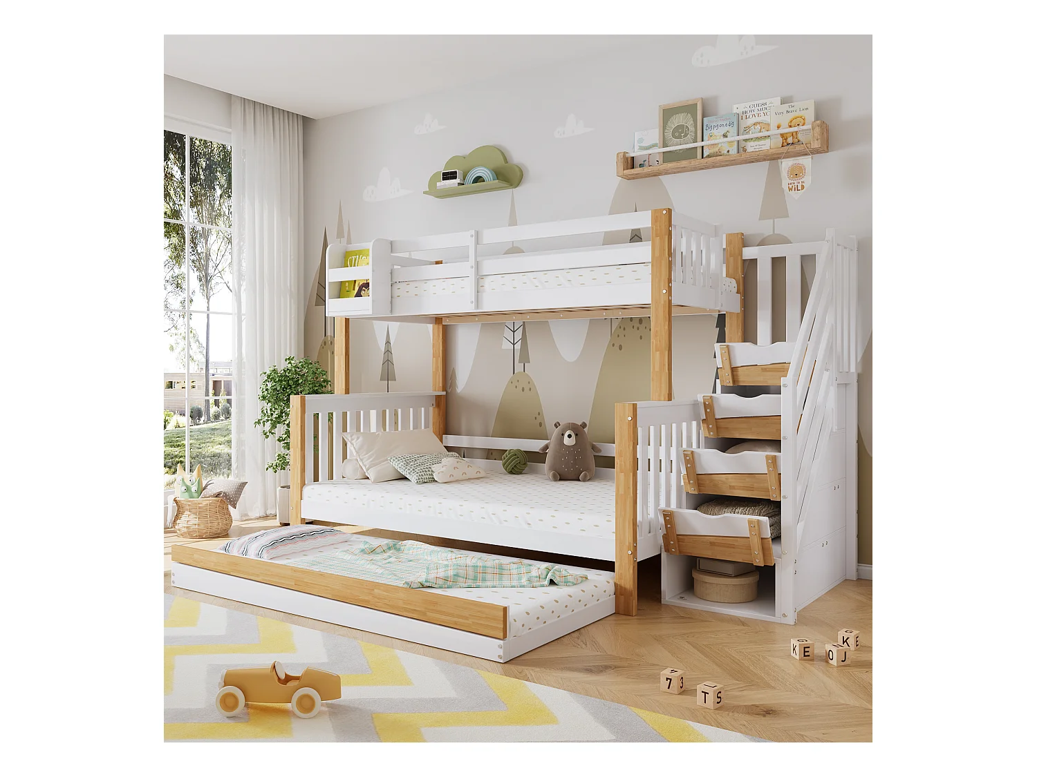 Lit Superposé pour Enfants 90x200cm, Cadre de Lit avec Rails de Protection Contre Les Chutes, Blanc