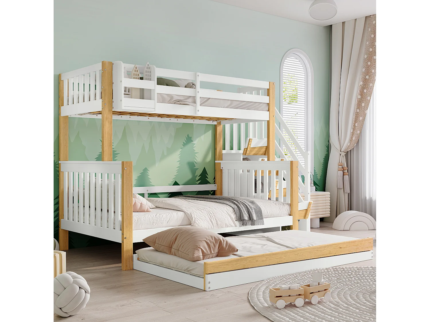 Lit Superposé pour Enfants 90x200cm, Cadre de Lit avec Rails de Protection Contre Les Chutes, Blanc