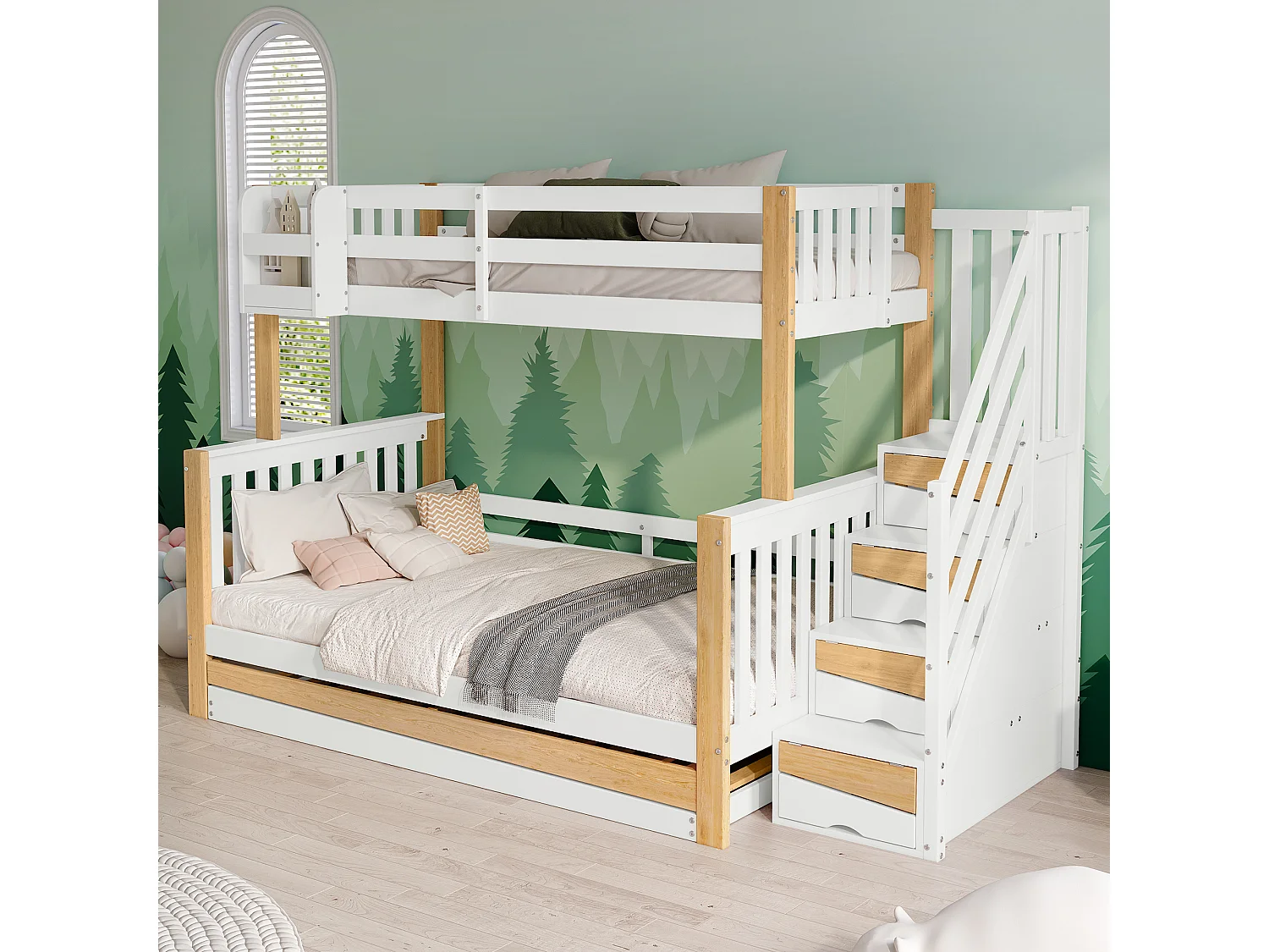 Lit Superposé pour Enfants 90x200cm, Cadre de Lit avec Rails de Protection Contre Les Chutes, Blanc