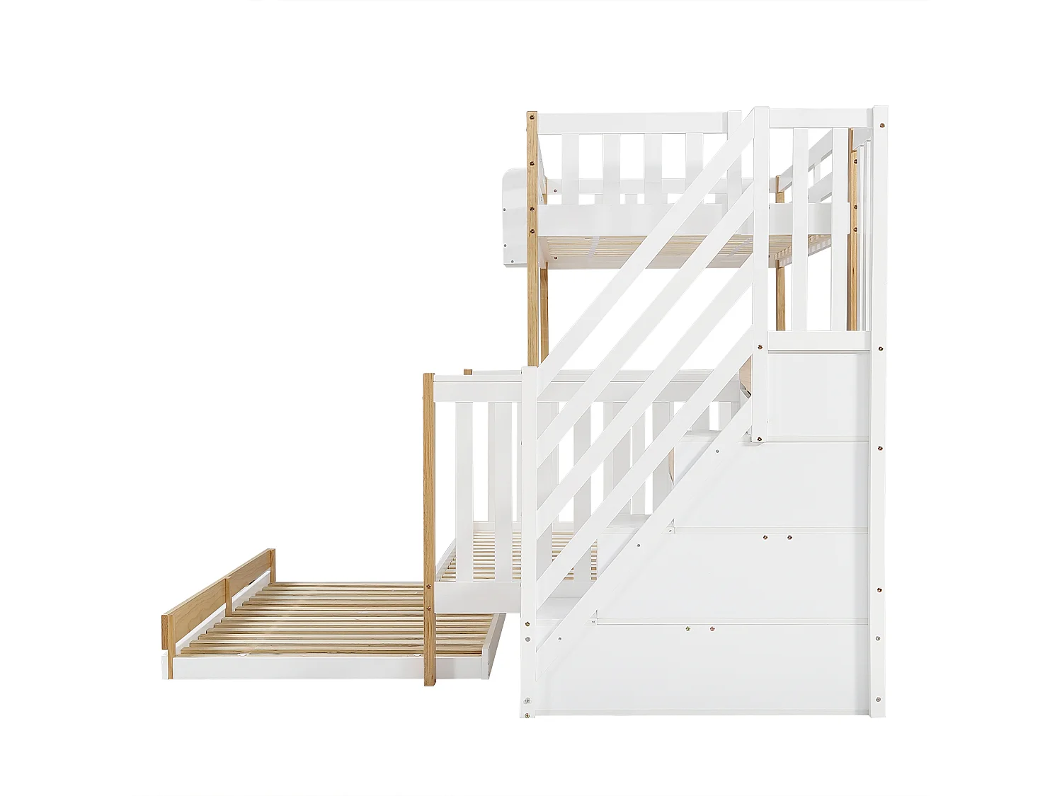 Lit Superposé pour Enfants 90x200cm, Cadre de Lit avec Rails de Protection Contre Les Chutes, Blanc