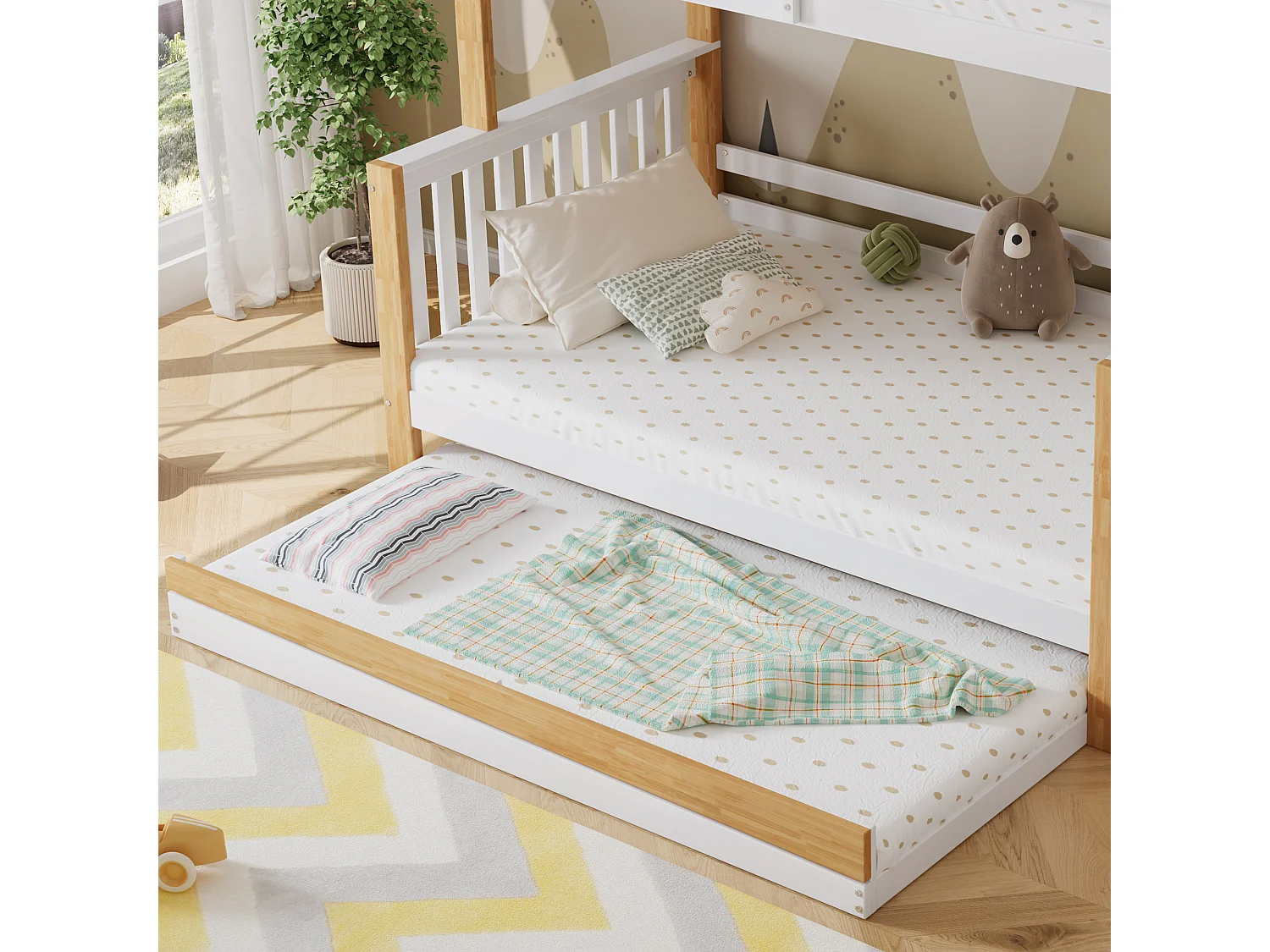 Lit Superposé pour Enfants 90x200cm, Cadre de Lit avec Rails de Protection Contre Les Chutes, Blanc