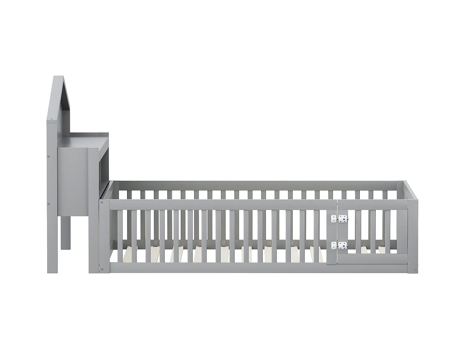 Letto a soppalco per bambini 140x200 cm con sponde di sicurezza, ripiani e contenitore in grigio (senza materasso)