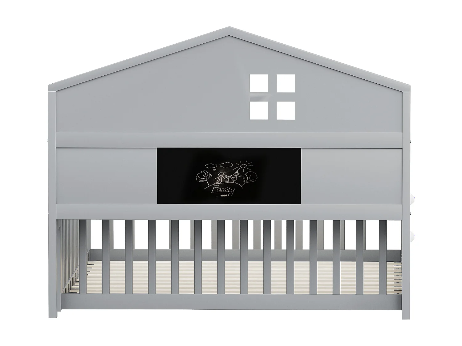 Letto a soppalco per bambini 140x200 cm con sponde di sicurezza, ripiani e contenitore in grigio (senza materasso)