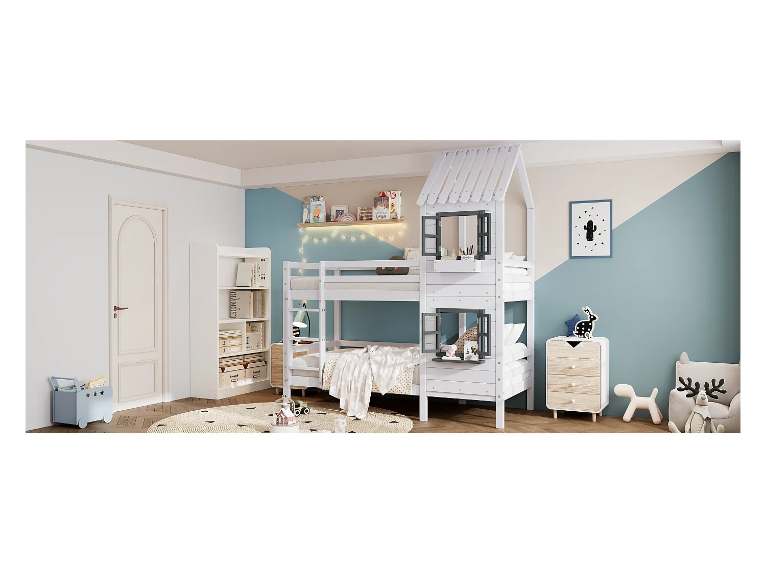 Lit superposé 90 x 200 cm - Protection Contre Les Chutes et échelle, avec sommier à Lattes, Blanc