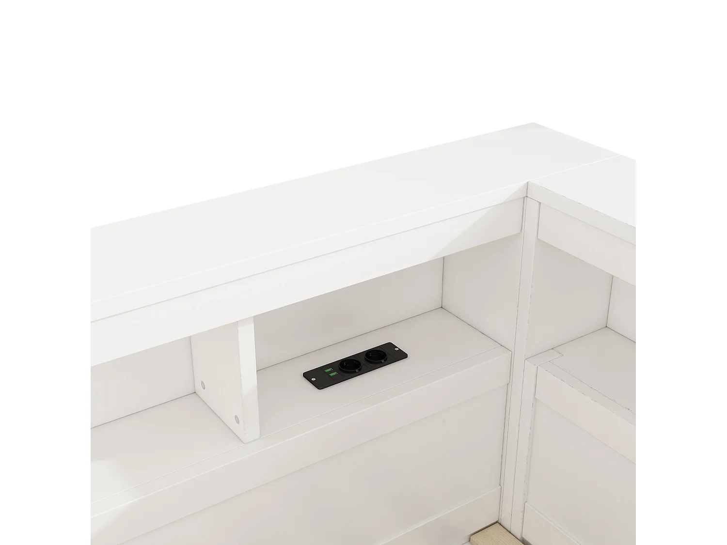 Lit cabane enfant blanc 90 x 200 cm avec rangements, prises et ports USB (sans matelas)