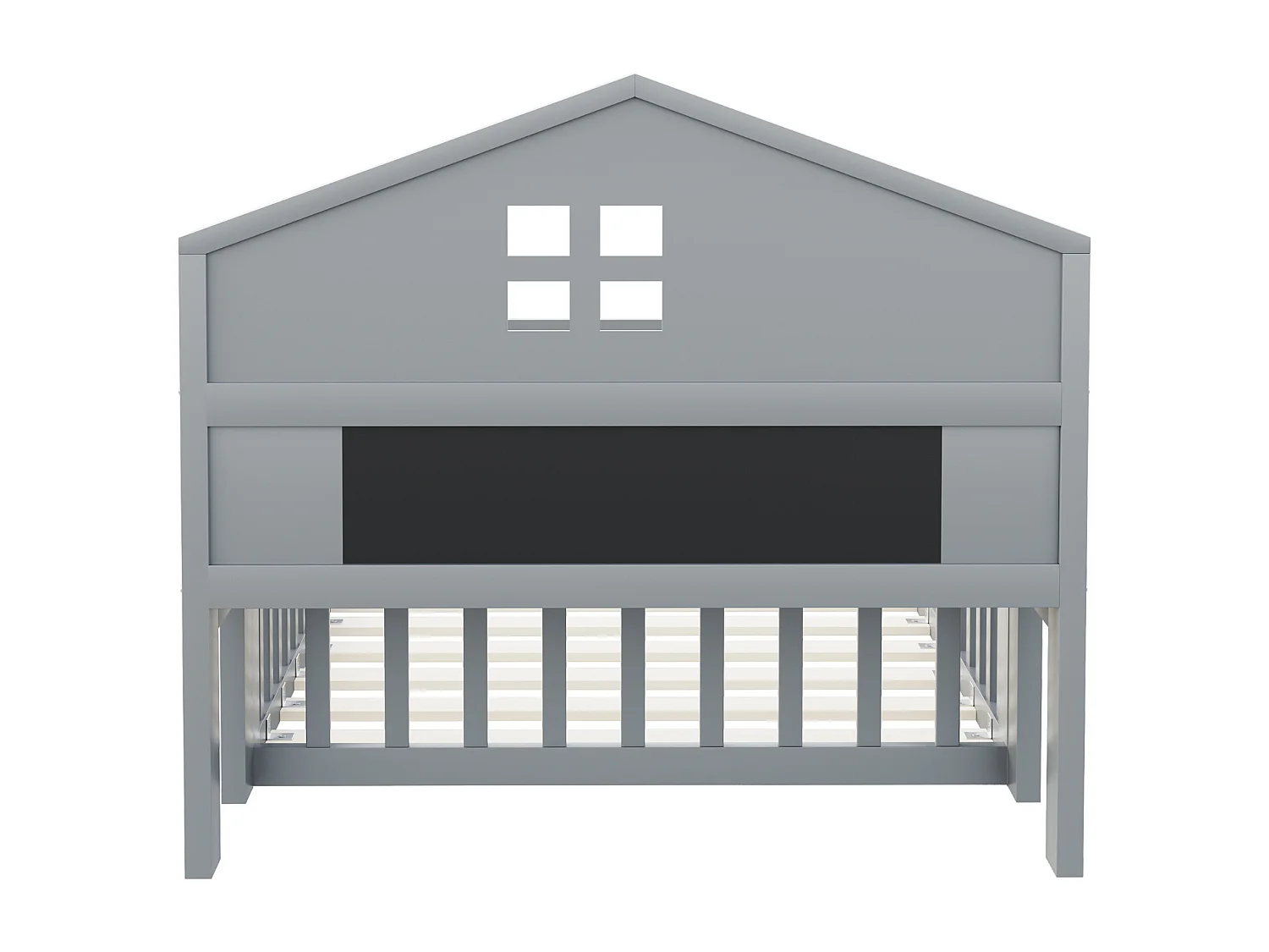 Kinderbed 90x200 cm met uitvalbeveiliging, planken en opbergruimte in grijs (zonder matras)