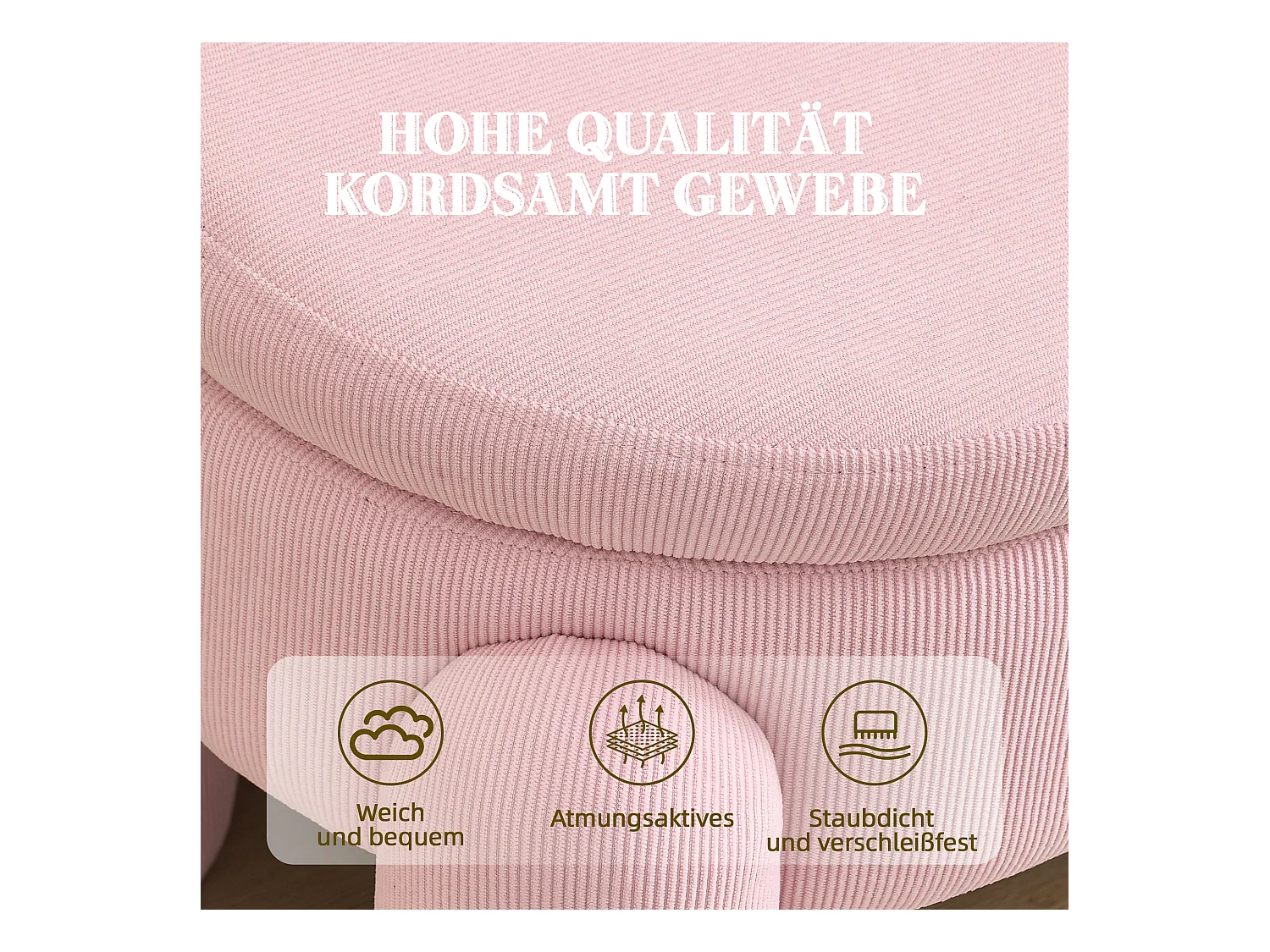 Banquette de rangement moderne avec tissu Chenille et cadre en bois massif, antidérapante, couleur rose (112x43x43 cm)