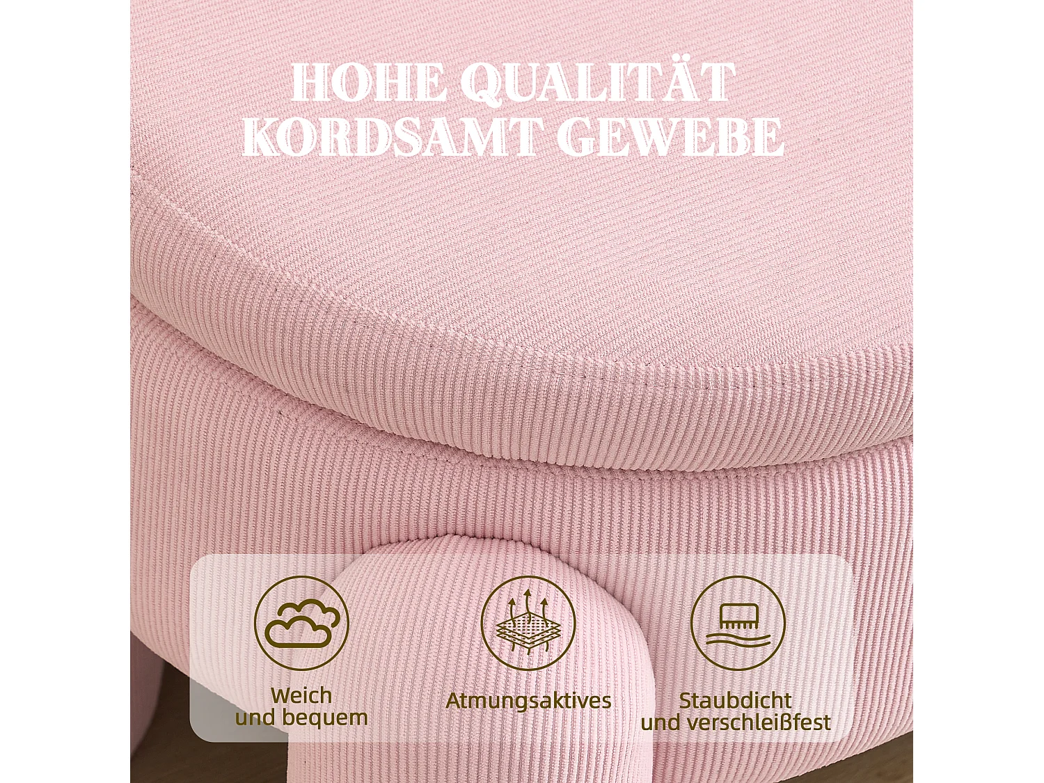 Banquette de rangement moderne avec tissu Chenille et cadre en bois massif, antidérapante, couleur rose (112x43x43 cm)