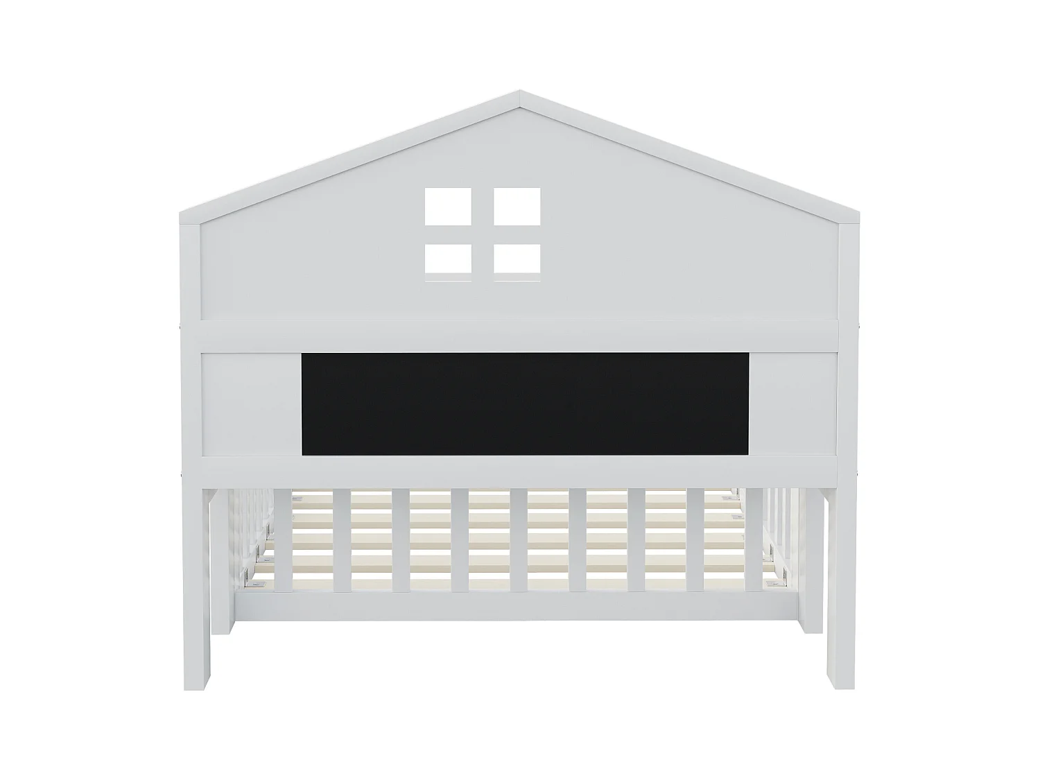 Lit cabane enfant 90x200 cm avec barrières de sécurité, étagères et rangements blanc (sans matelas)