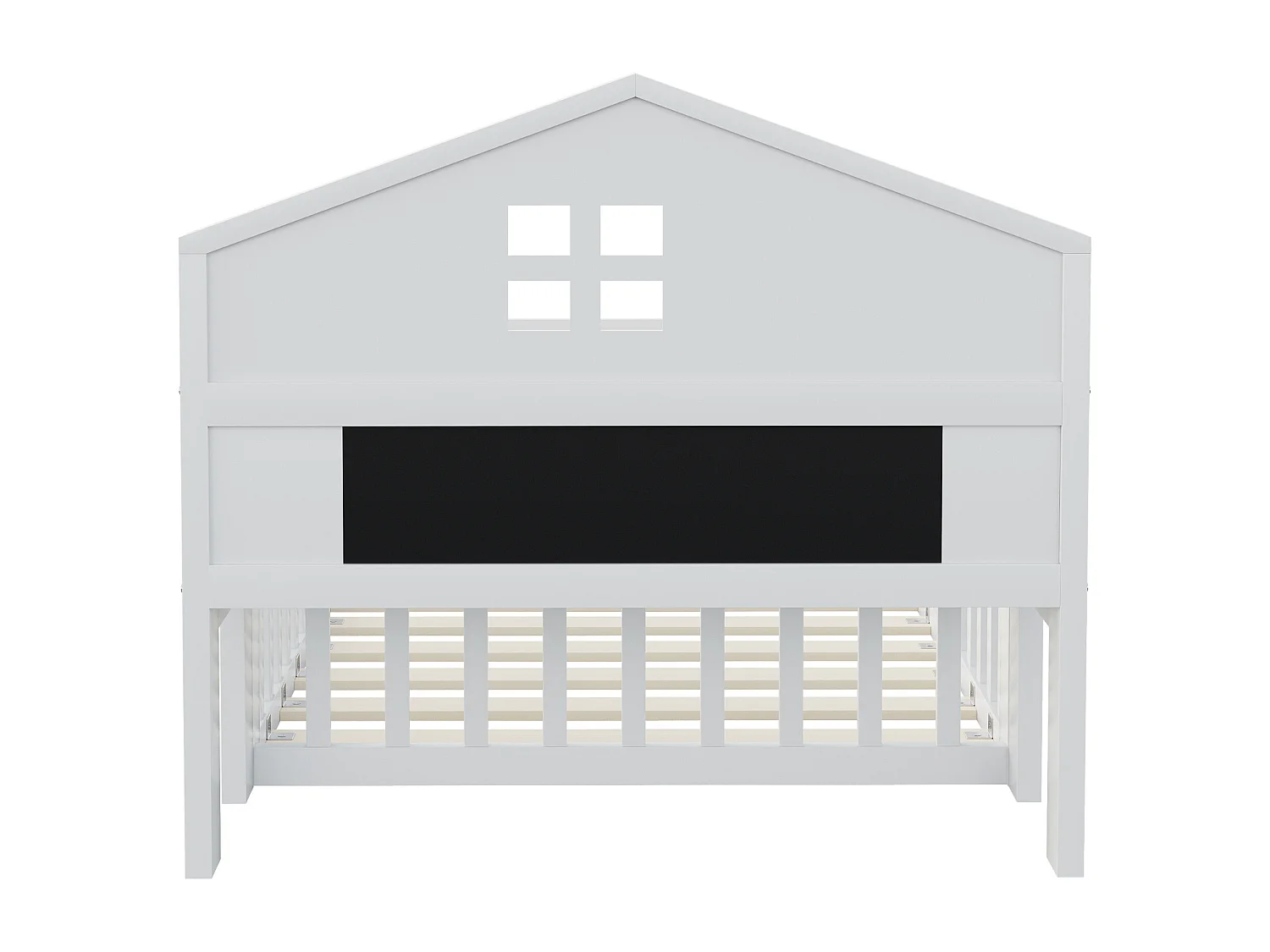 Lit cabane enfant 90x200 cm avec barrières de sécurité, étagères et rangements blanc (sans matelas)