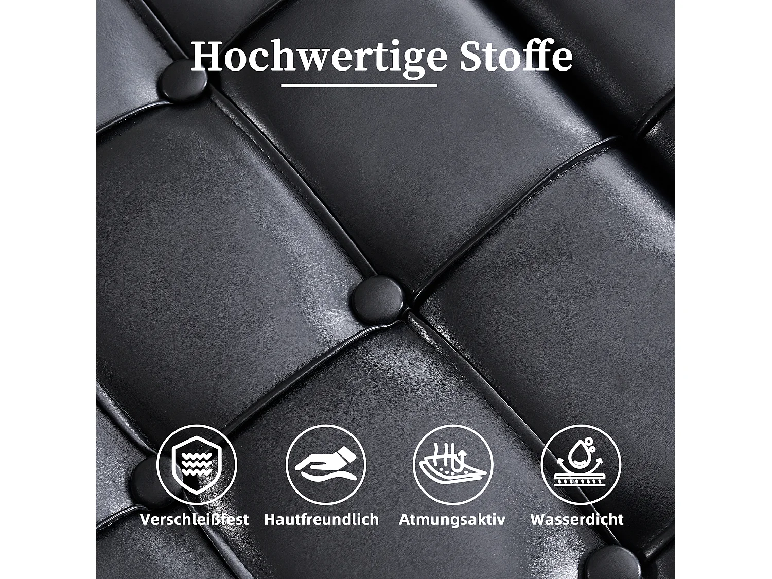 Vierkante opbergbank, zitting met opbergruimte, PU-leer en hout, zwart (75x75x41 cm)