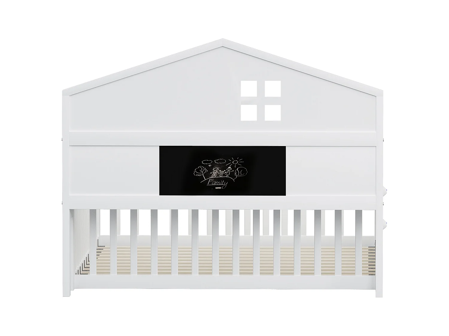 Lit cabane enfant 140x200 cm avec barrières de sécurité, étagères et rangements blanc (sans matelas)