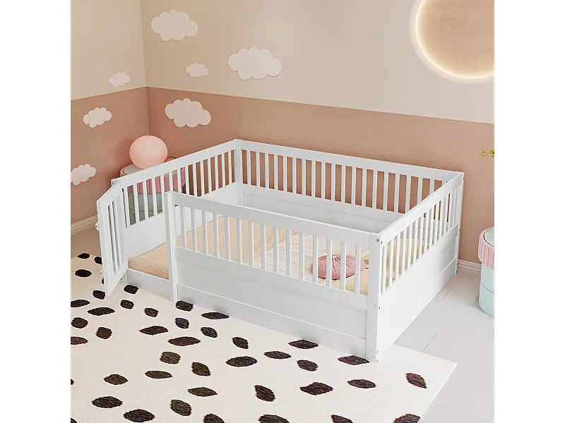 Wit kinderbed 140x200cm met bedframe en kleine deur (zonder matras of bedframe)
