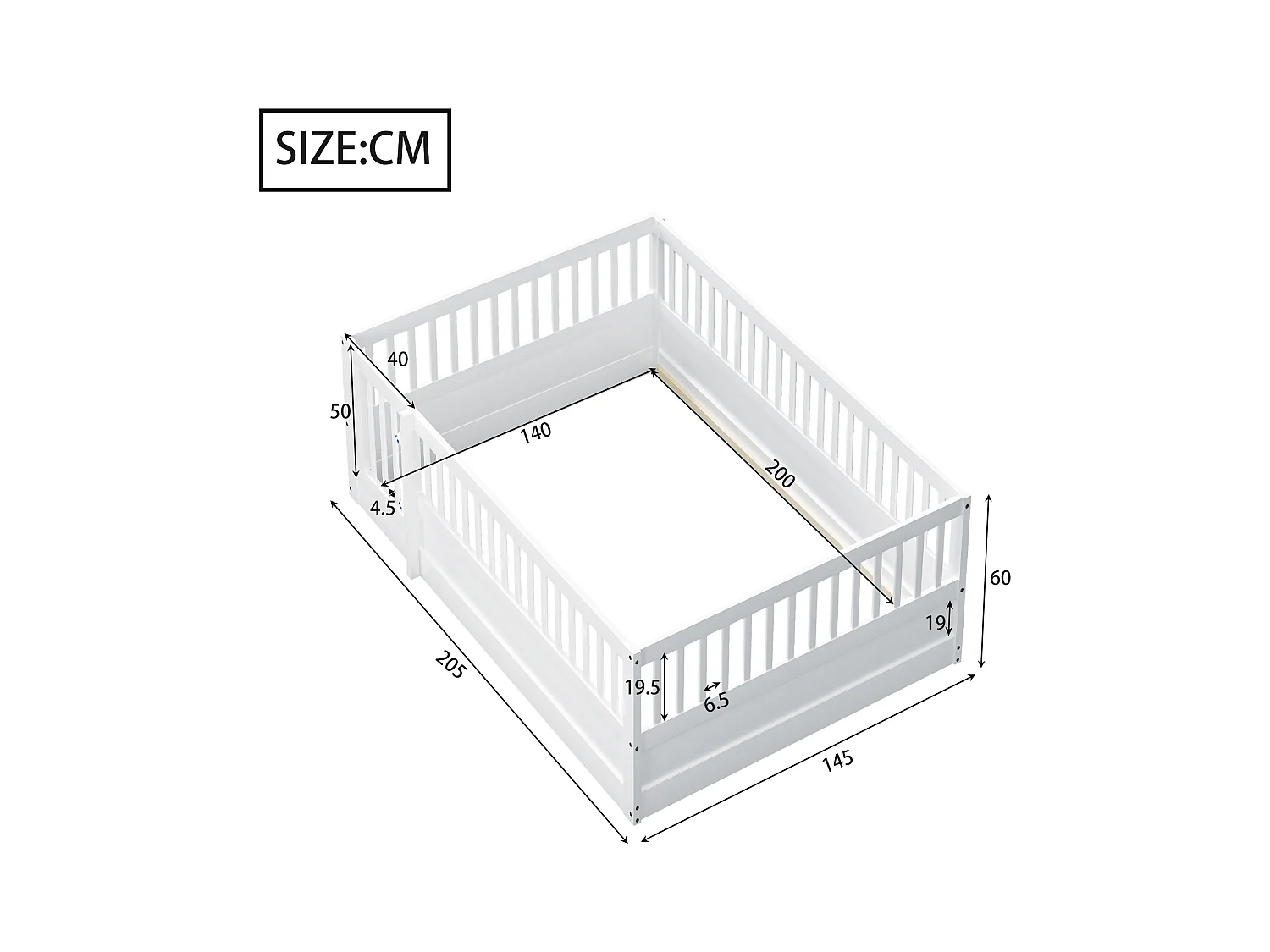 Wit kinderbed 140x200cm met bedframe en kleine deur (zonder matras of bedframe)