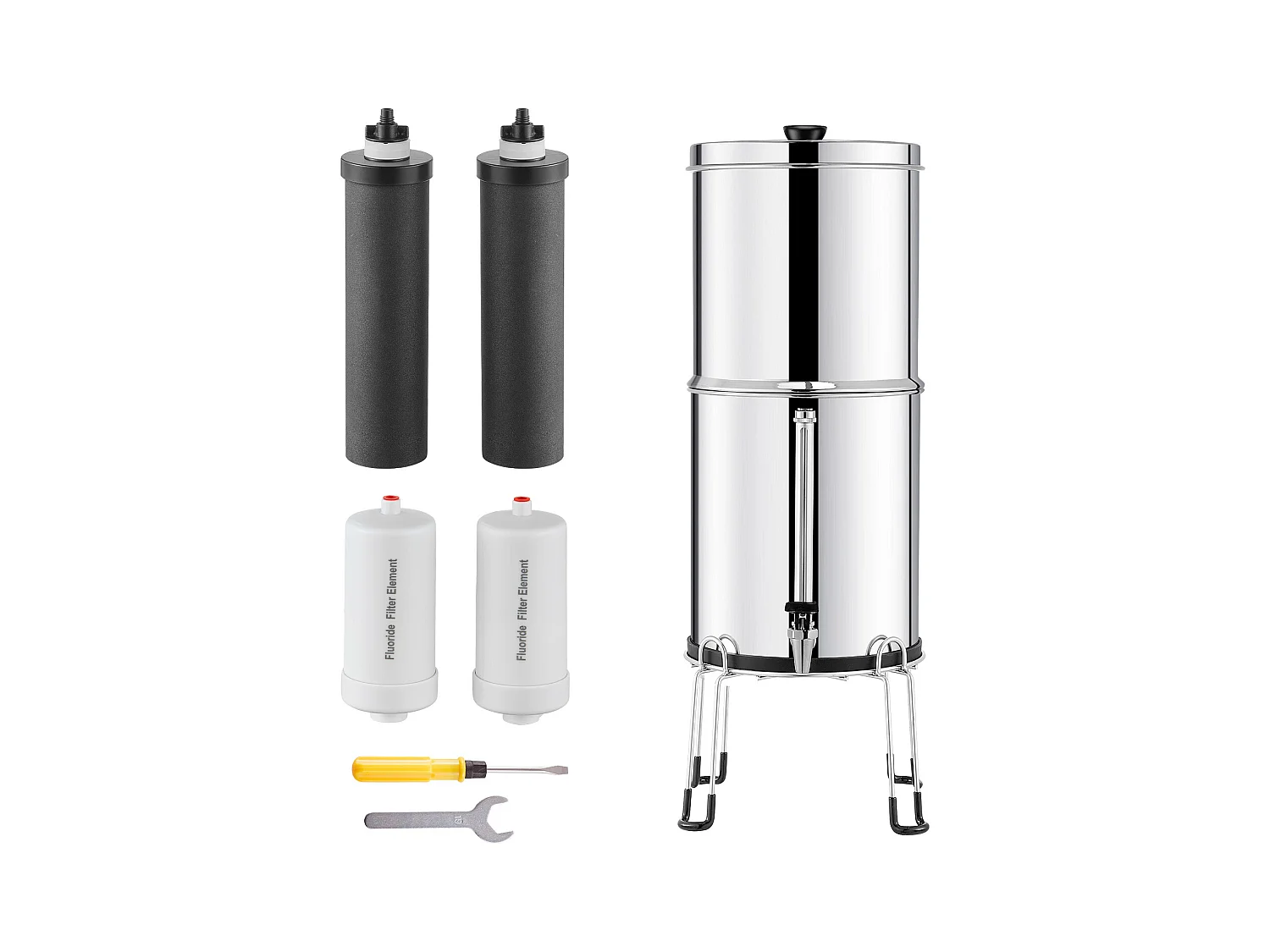 Filtre à Eau Alimenté par Gravité SucceBuy, Système de Filtration d'Eau par Gravité 7,5 L, 4 Filtres, en Acier Inoxydable