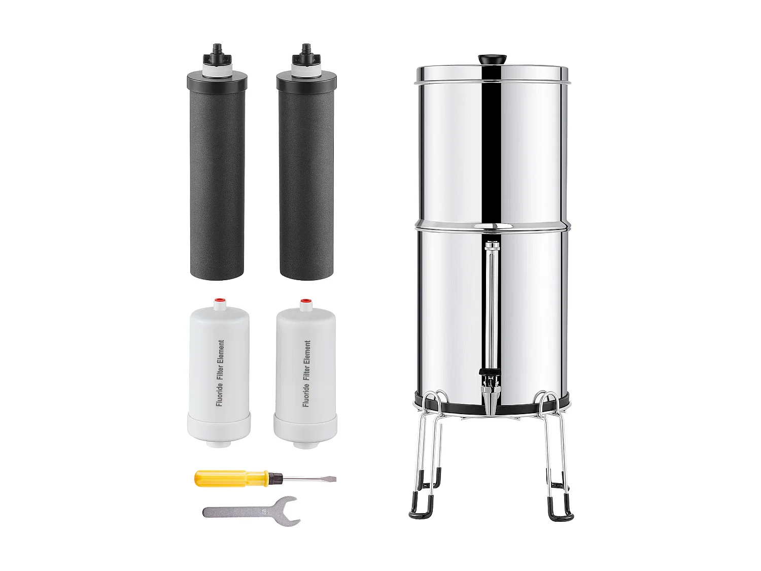 Filtre à Eau Alimenté par Gravité SucceBuy, Système de Filtration d'Eau par Gravité 7,5 L, 4 Filtres, en Acier Inoxydable