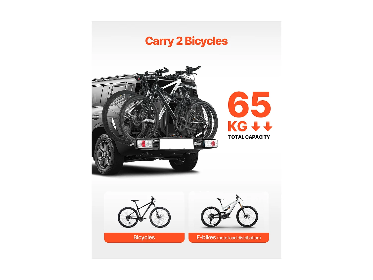 Support de Rangement pour Vélos, SucceBuy Porte-Vélos d'Attelage pour 2 Vélos, Support Verrouillable pour Récepteurs de 5 cm