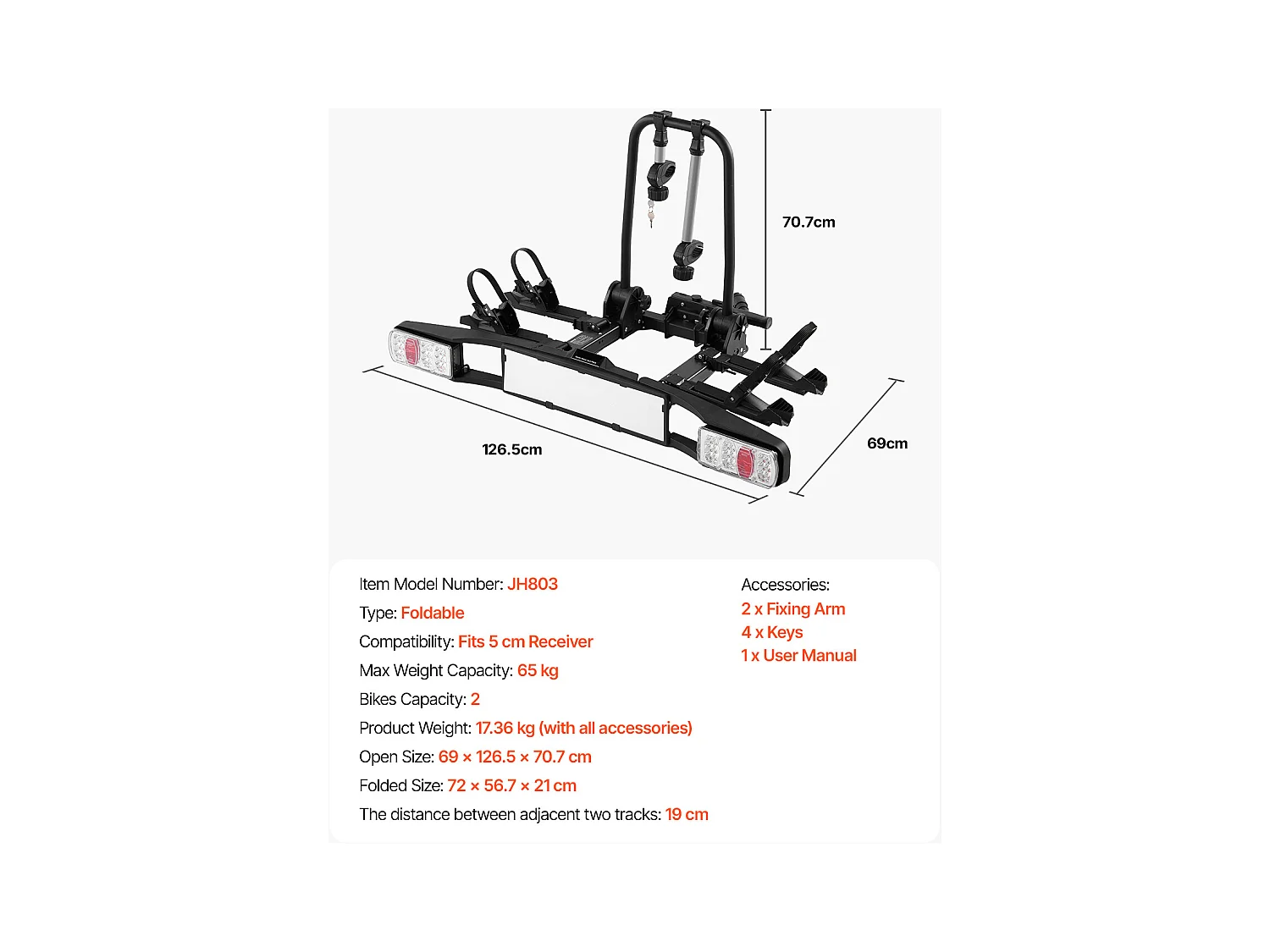 Support de Rangement pour Vélos, SucceBuy Porte-Vélos pour 2 Vélos Pliable, Compatible avec les Récepteurs de 5 cm