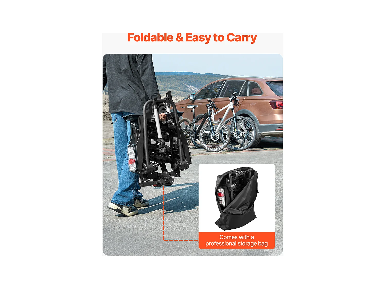 Support de Rangement pour Vélos, SucceBuy Porte-Vélos pour 2 Vélos Pliable, Compatible avec les Récepteurs de 5 cm