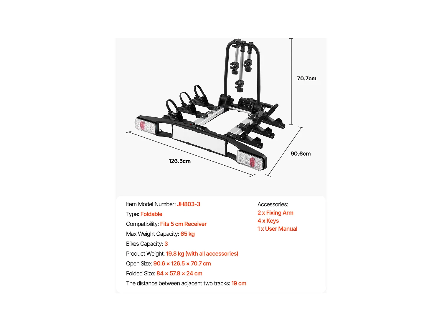 Support de Rangement pour Vélos, SucceBuy Porte-Vélos pour 3 Vélos Pliable, Compatible avec les Récepteurs de 5 cm