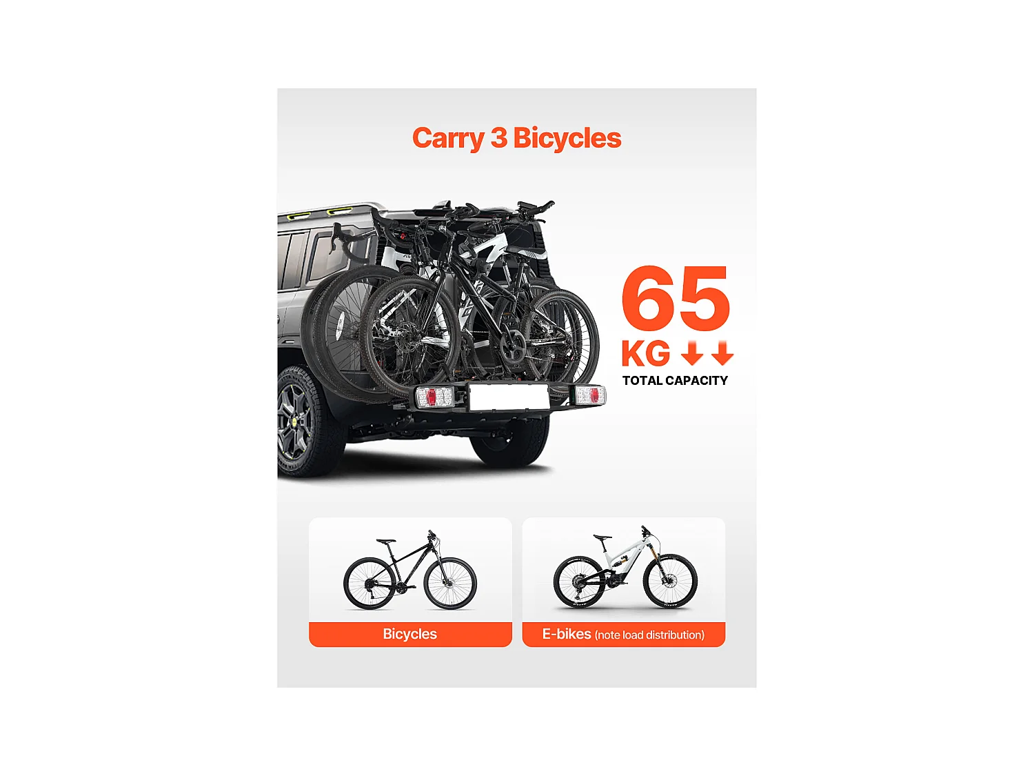 Support de Rangement pour Vélos, SucceBuy Porte-Vélos pour 3 Vélos Pliable, Compatible avec les Récepteurs de 5 cm