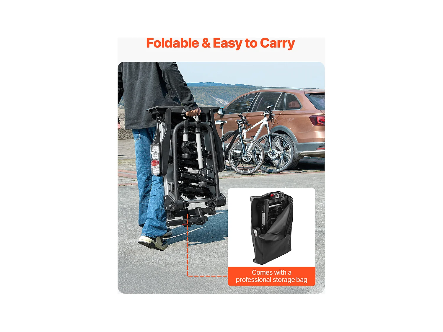 Support de Rangement pour Vélos, SucceBuy Porte-Vélos pour 3 Vélos Pliable, Compatible avec les Récepteurs de 5 cm