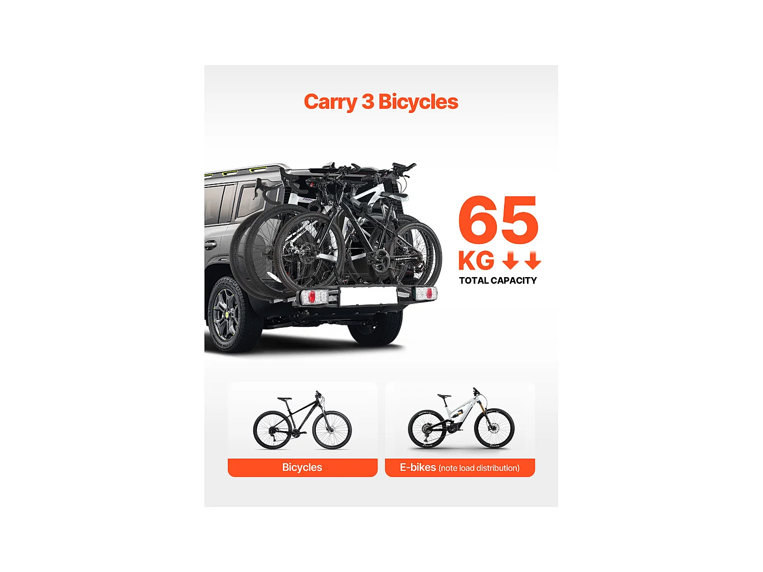 Support de Rangement pour Vélos, SucceBuy Porte-Vélos d'Attelage pour 3 Vélos, Support Verrouillable pour Récepteurs de 5 cm