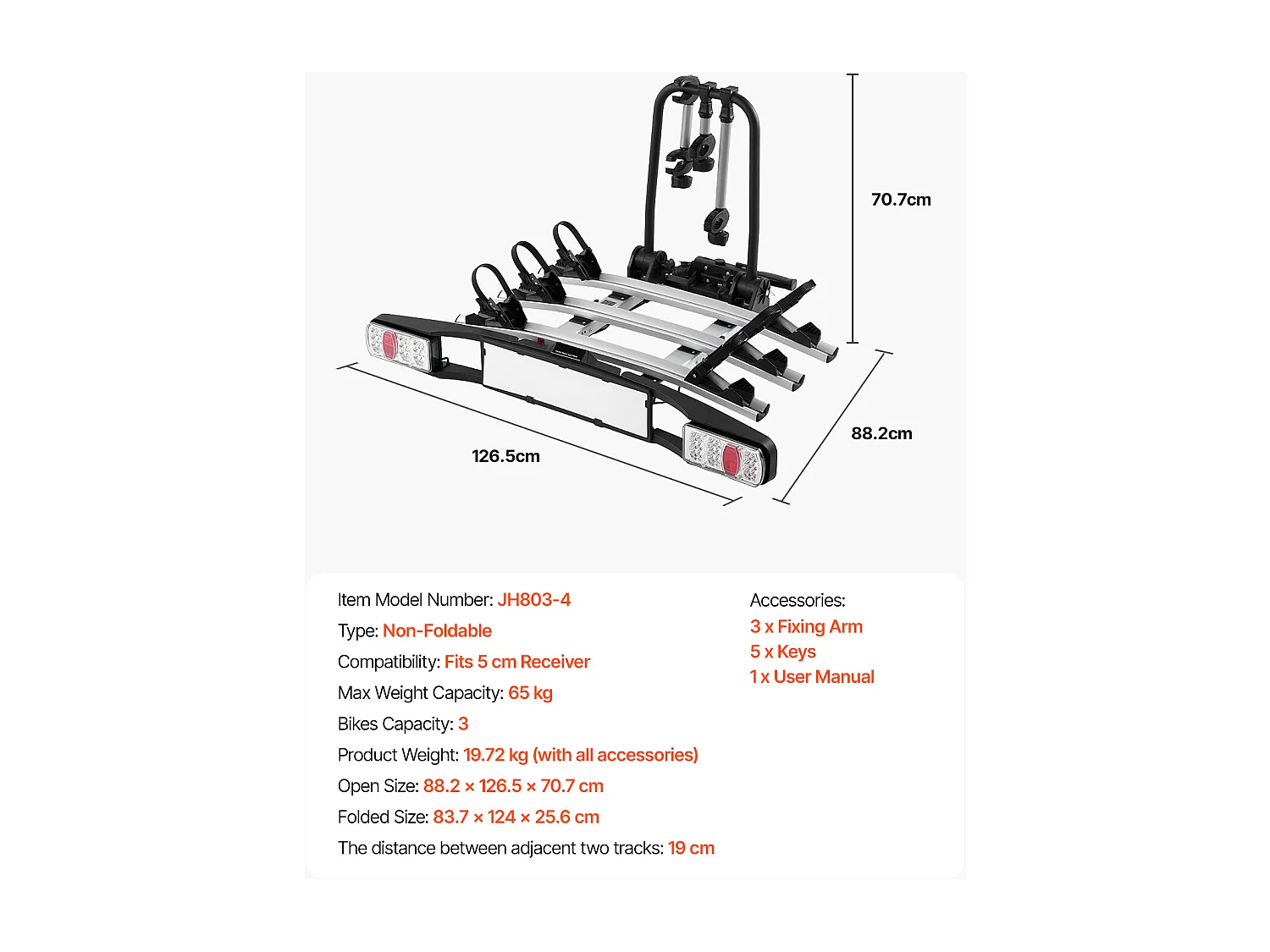 Support de Rangement pour Vélos, SucceBuy Porte-Vélos d'Attelage pour 3 Vélos, Support Verrouillable pour Récepteurs de 5 cm