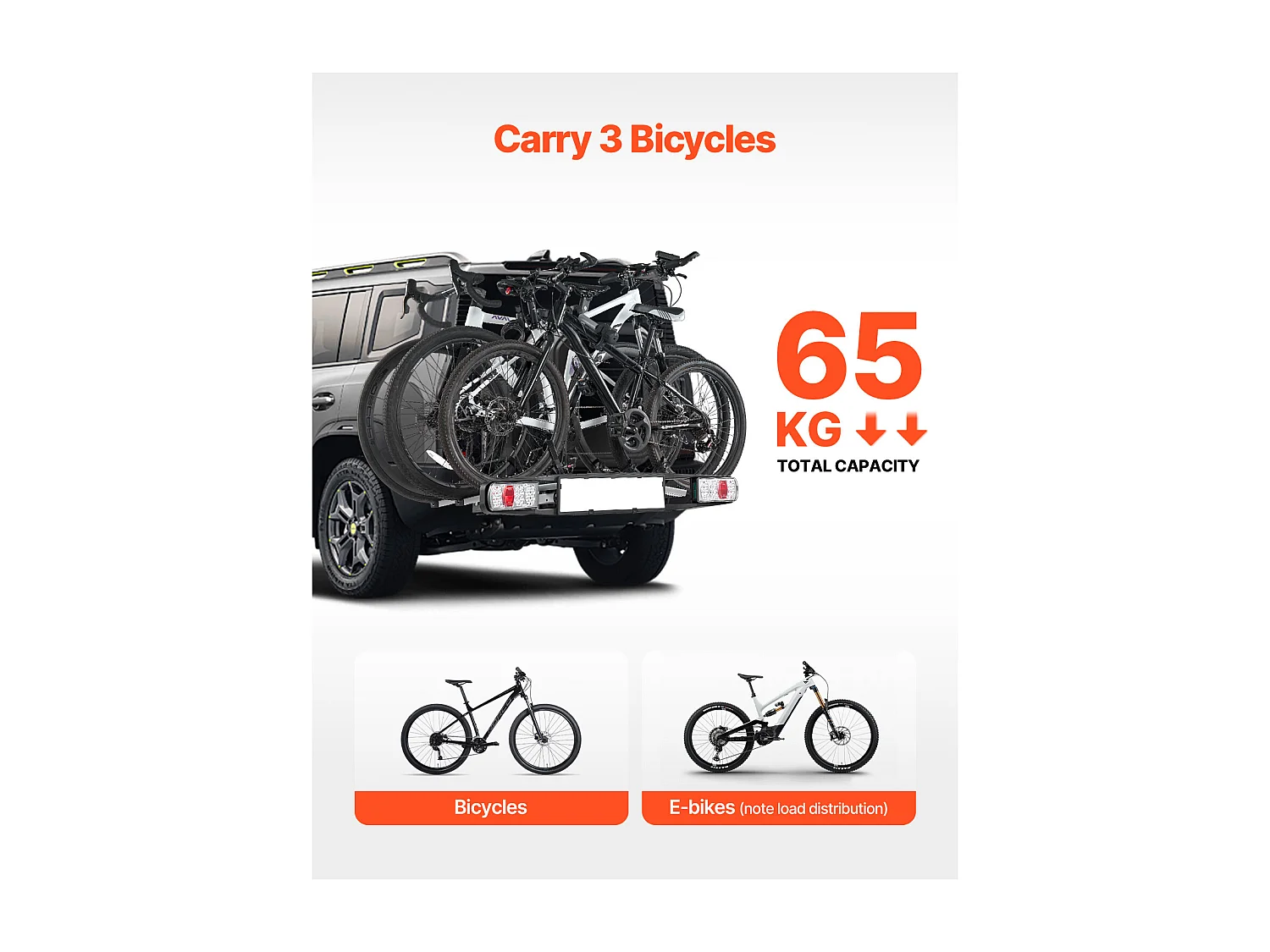 Support de Rangement pour Vélos, SucceBuy Porte-Vélos d'Attelage pour 3 Vélos, Support Verrouillable pour Récepteurs de 5 cm