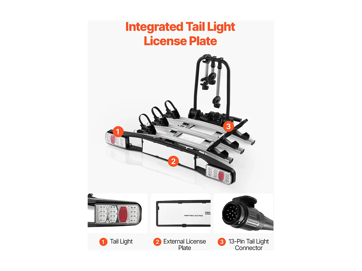 Support de Rangement pour Vélos, SucceBuy Porte-Vélos d'Attelage pour 3 Vélos, Support Verrouillable pour Récepteurs de 5 cm