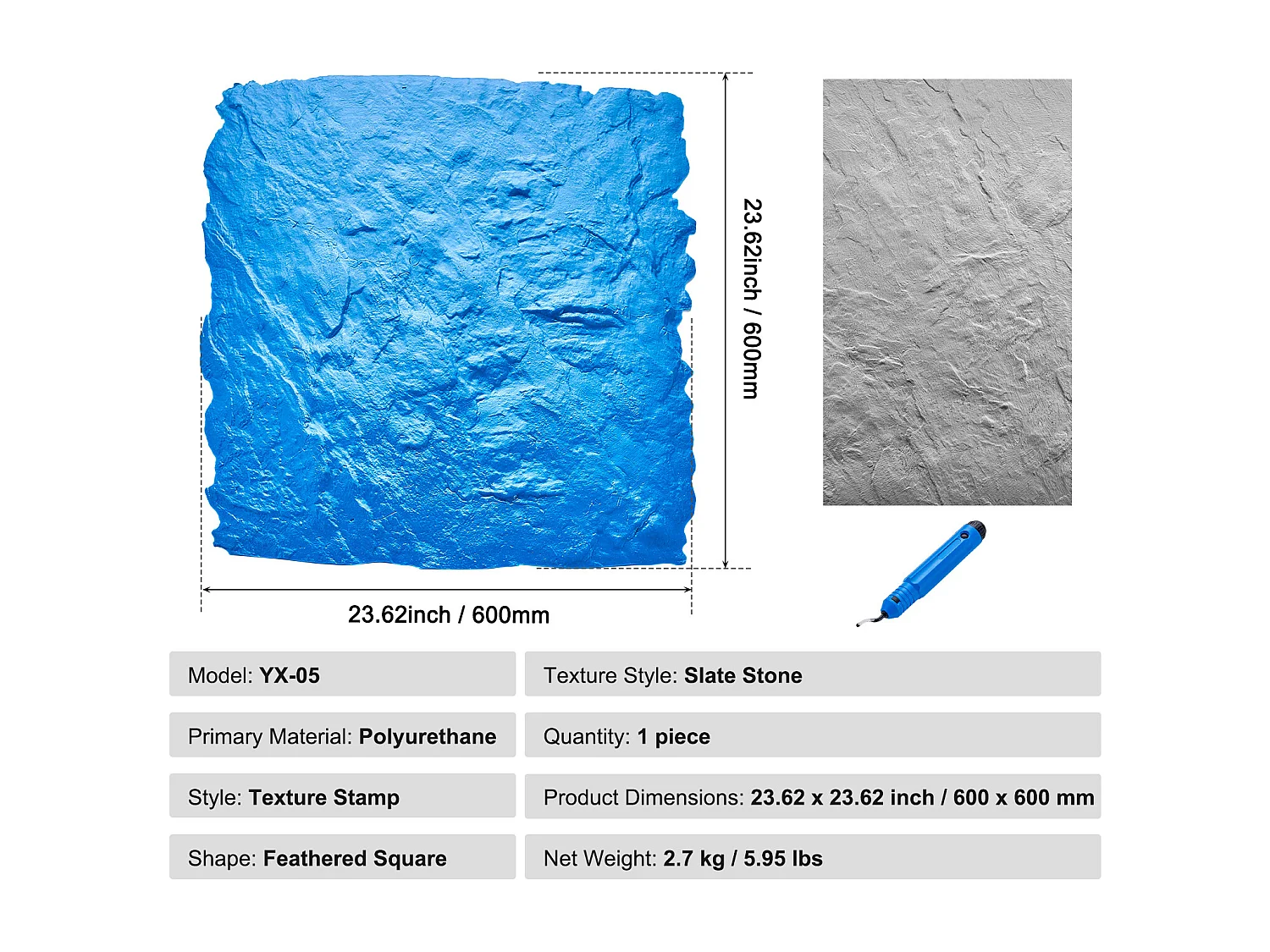 Tapis de Tampons pour Béton SucceBuy, 61 x 61 cm, Peau Texturée en Polyuréthane, Utilisation Répétée