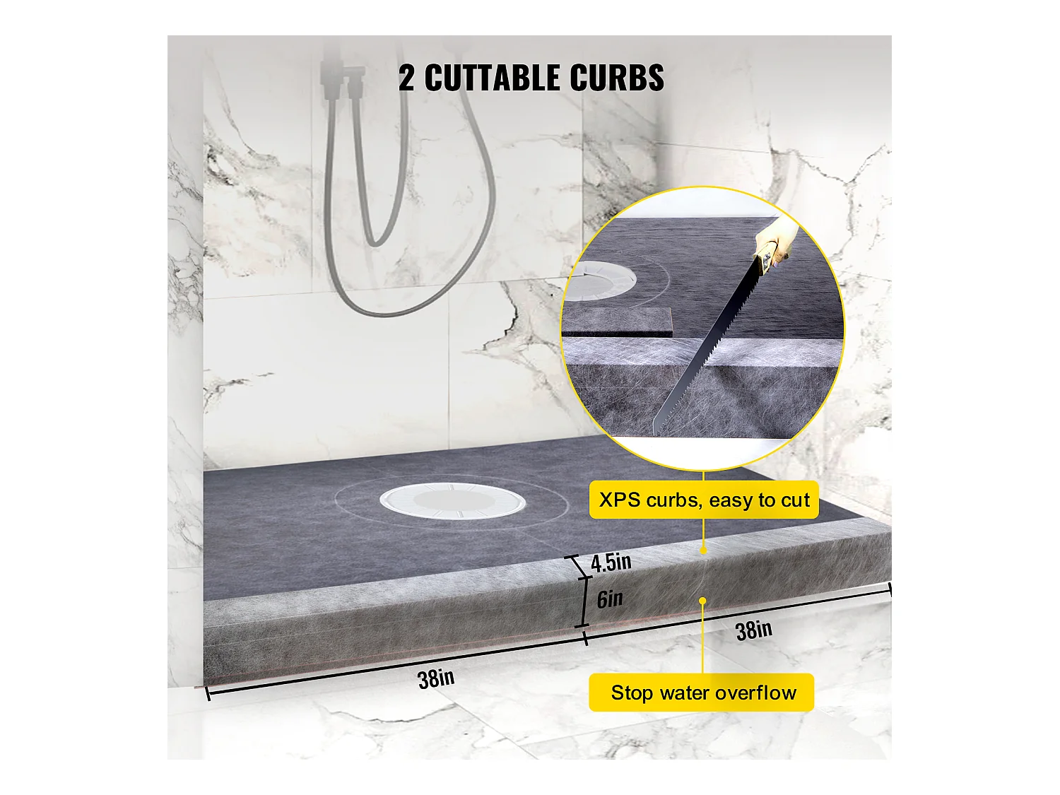 Kit de Receveur de Douche Étanche SucceBuy, 96 x 152 cm, avec Drain Central et Bride en PVC