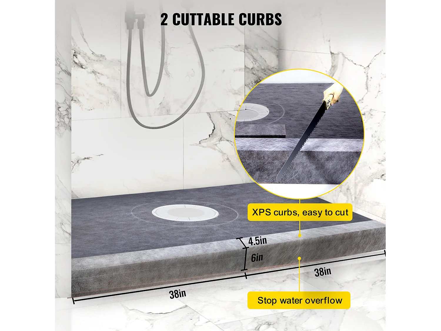 Kit de Receveur de Douche Étanche SucceBuy, 96 x 152 cm, avec Drain Central et Bride en PVC
