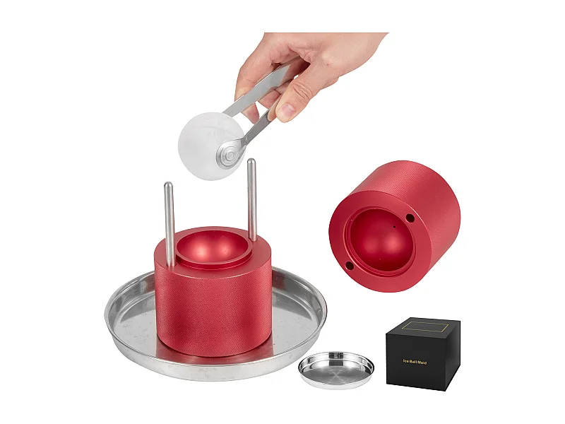 Eiswürfmachine SucceBuy 60 mm, Kugel-Eispresse aus rundem Aluminium für Whisky, Rot