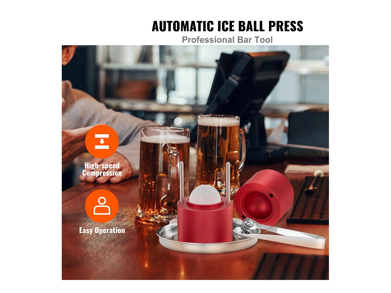 Máquina de Hielo SucceBuy 60 mm, Prensa de Hielo Esferas de Aluminio Redondo para Whisky, Rojo