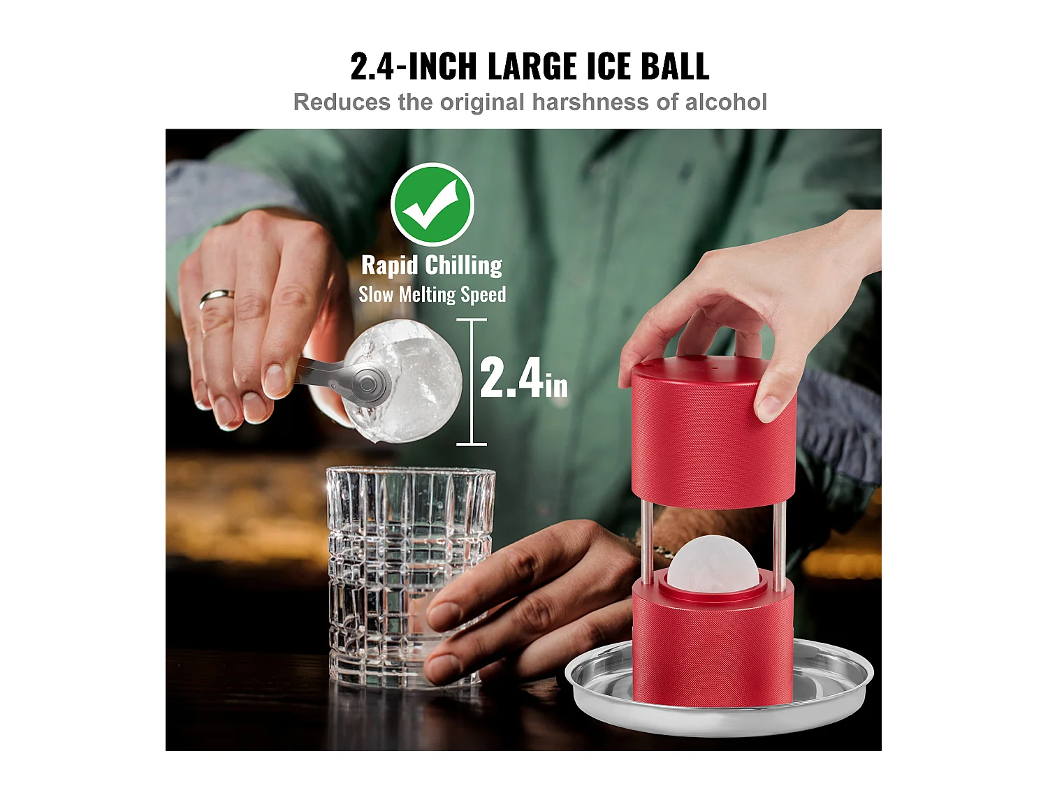 Máquina de Hielo SucceBuy 60 mm, Prensa de Hielo Esferas de Aluminio Redondo para Whisky, Rojo