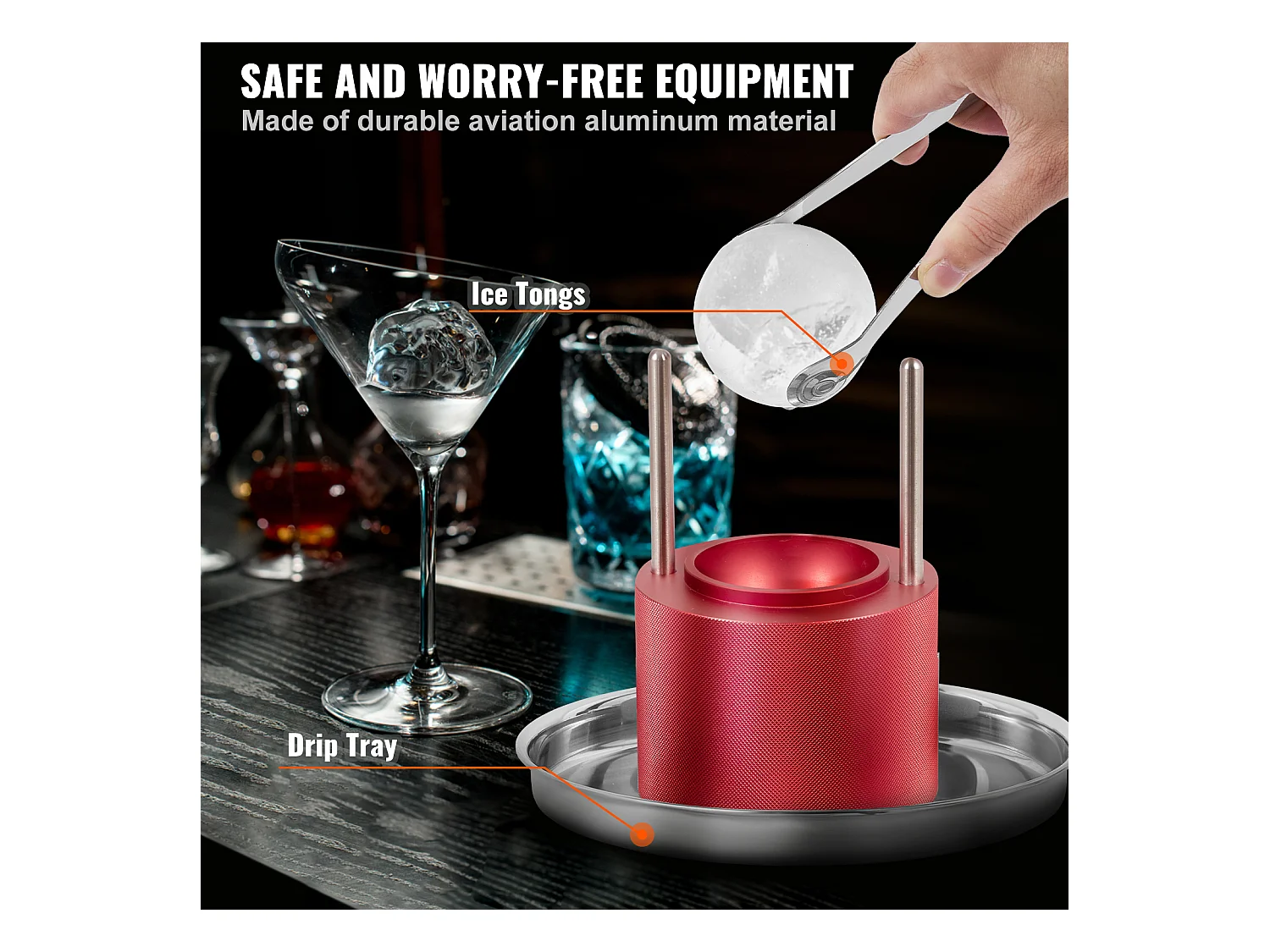 Máquina de Hielo SucceBuy 60 mm, Prensa de Hielo Esferas de Aluminio Redondo para Whisky, Rojo