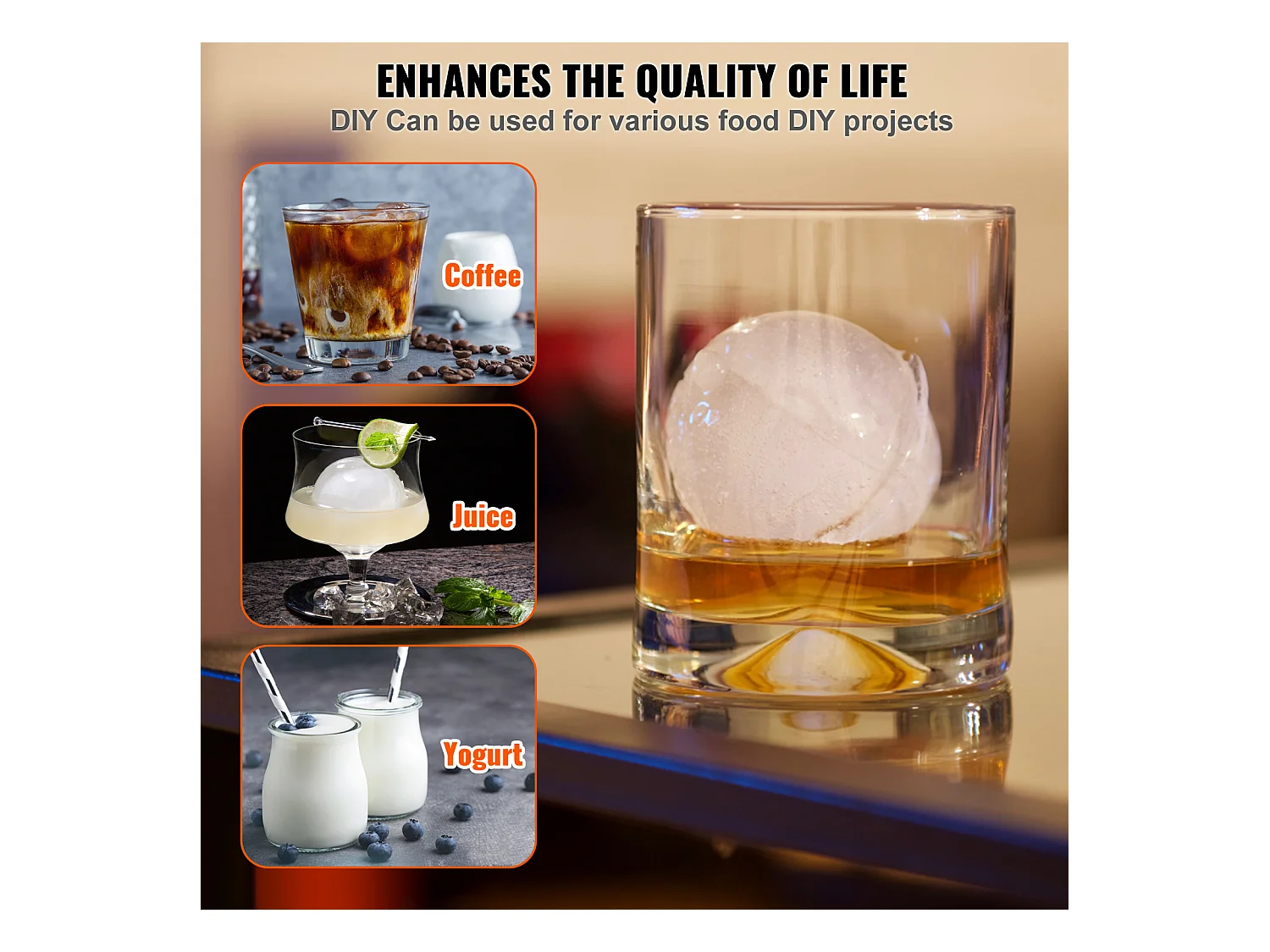 Máquina de Hielo SucceBuy 60 mm, Prensa de Hielo Esferas de Aluminio Redondo para Whisky, Rojo