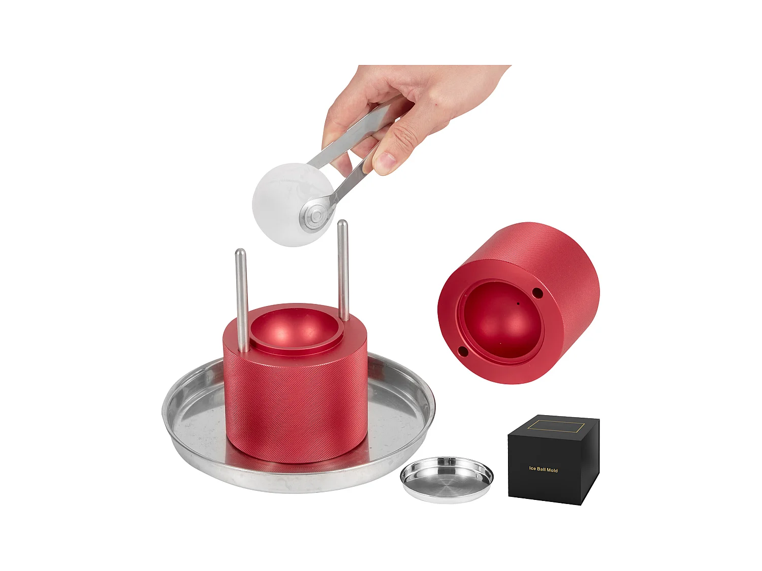 Machine à Glaçons SucceBuy 60 mm, Presse à Glaçons Sphères en Aluminium Rond pour Whisky, Rouge