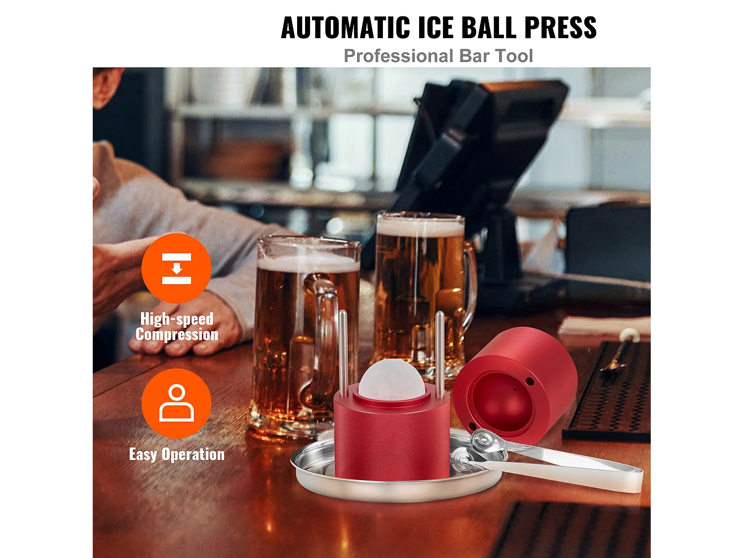 Machine à Glaçons SucceBuy 60 mm, Presse à Glaçons Sphères en Aluminium Rond pour Whisky, Rouge