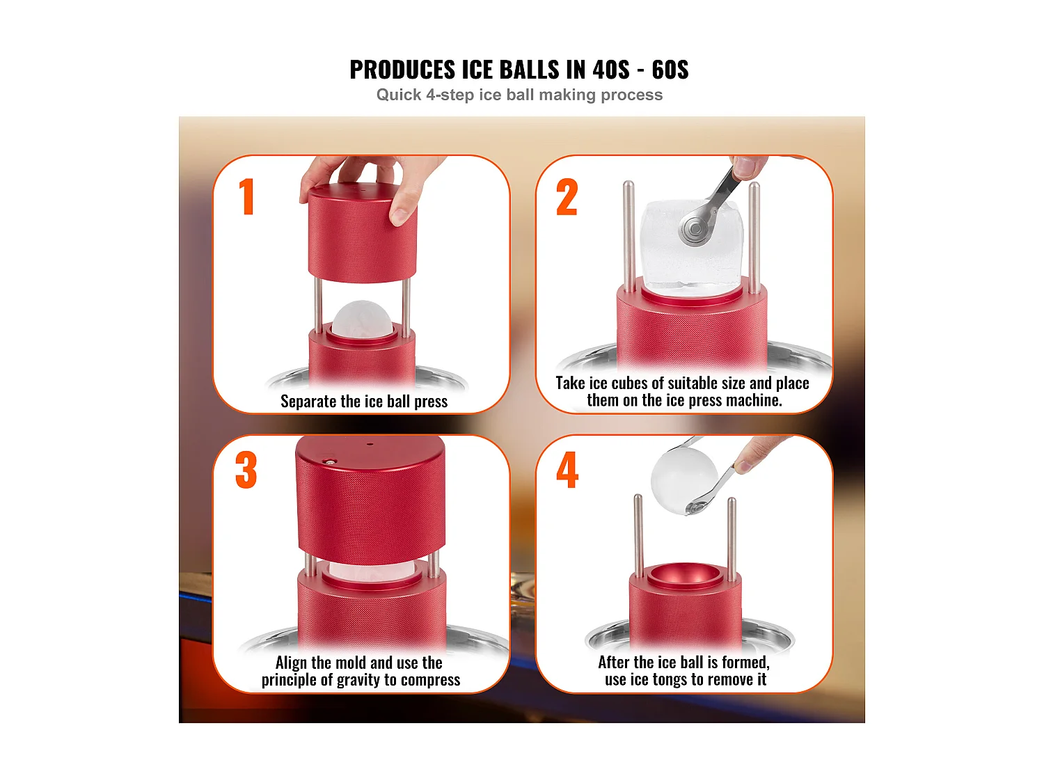 Machine à Glaçons SucceBuy 60 mm, Presse à Glaçons Sphères en Aluminium Rond pour Whisky, Rouge